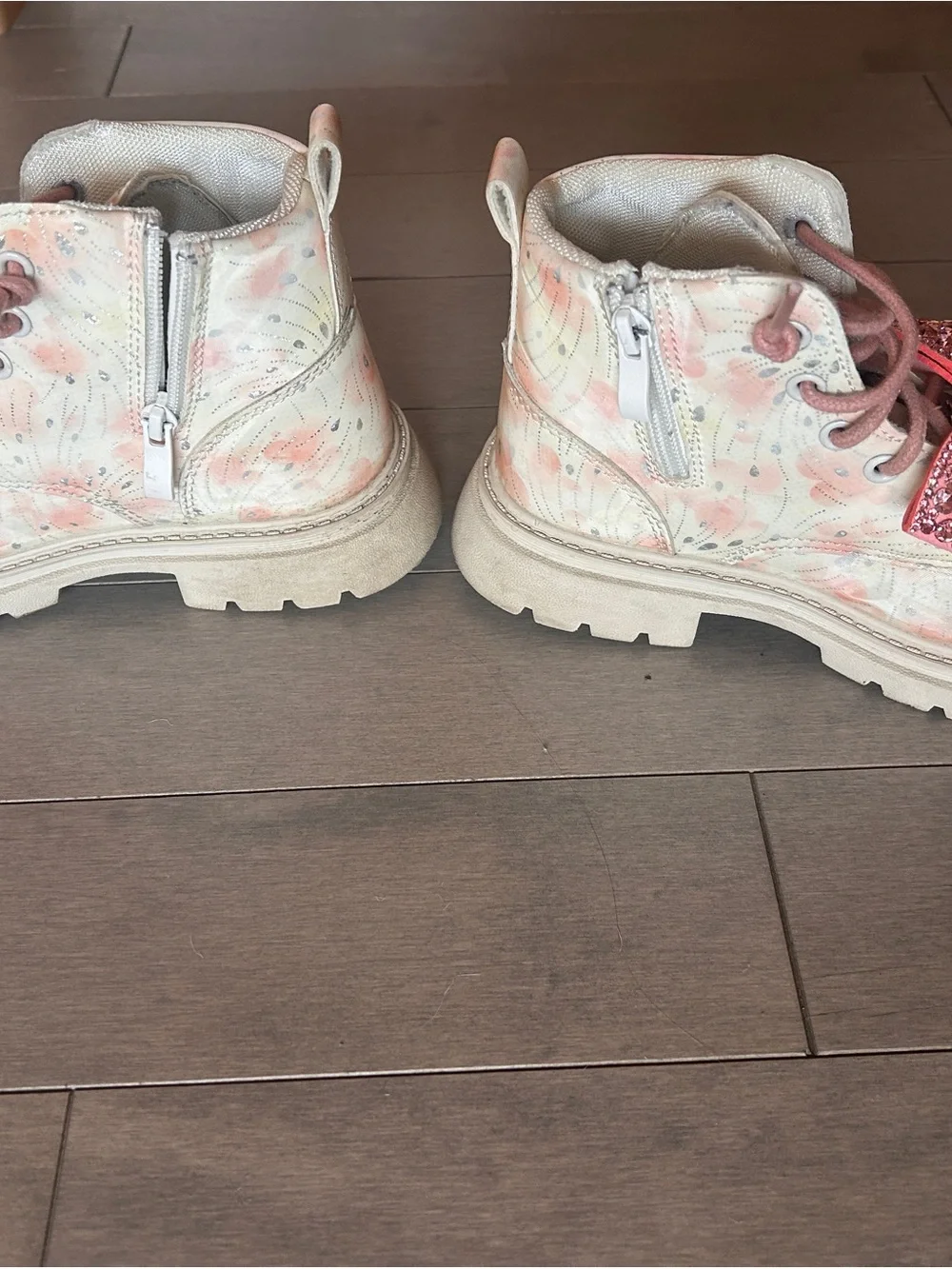 Lola + the boys -Kids Floral Pink Lace-Up Boots with Sparkle Bows